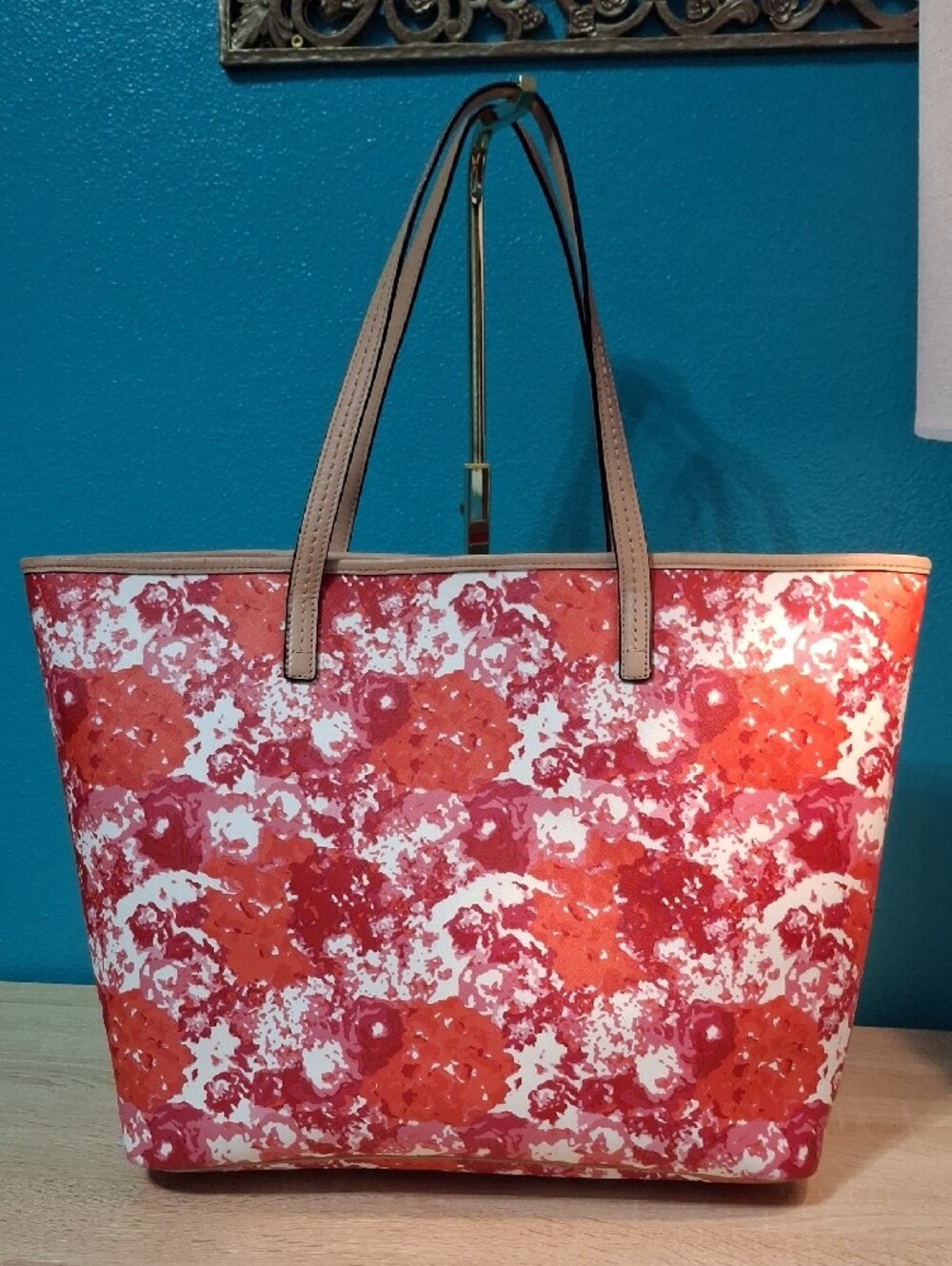 Coach Peyton Red & Pink Floral Print Tote - Picture 7 of 15